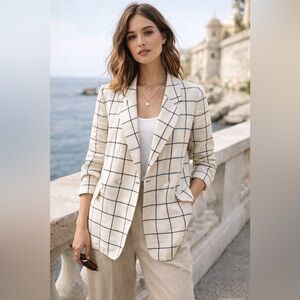 Marella Made in Italy Windowpane Blazer – Lightweight Linen Feel Size S